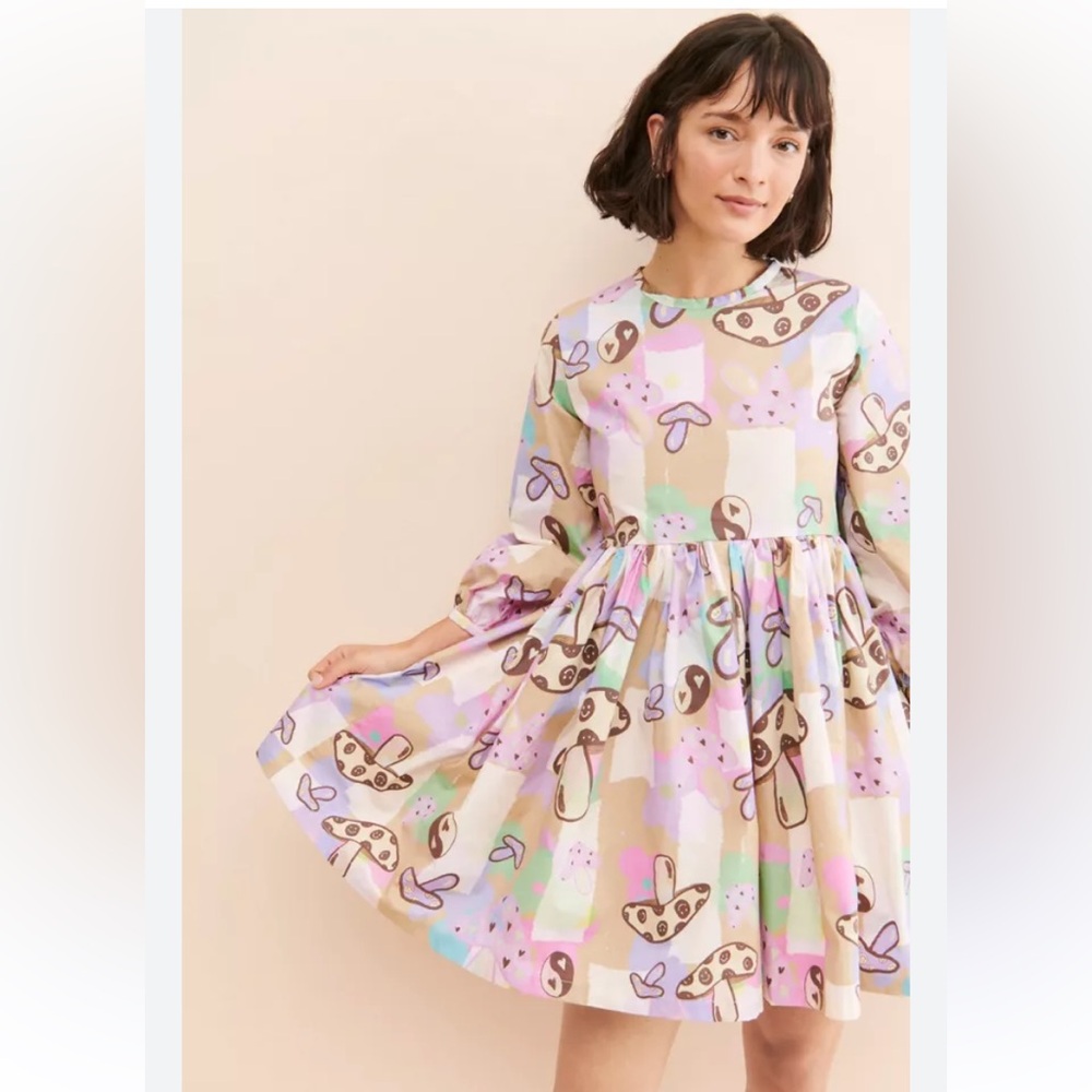 NEW By Megan Crosby x Urban Outfitters Lila Totally Toadstool Dress Babydoll L